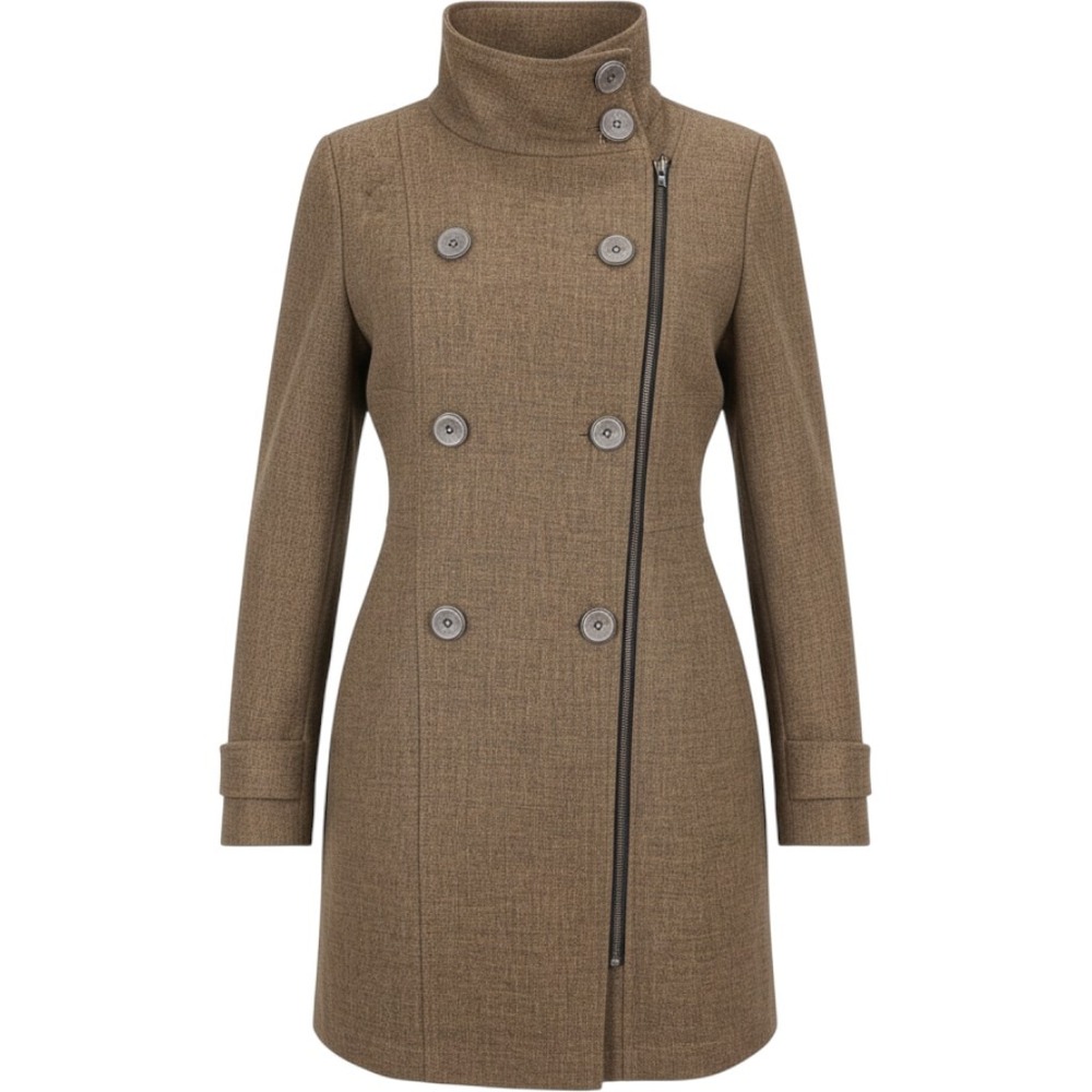 PRANA Bench Peacoat Women Small Brown Excellent Asymmetrical Zip Funnel Neck